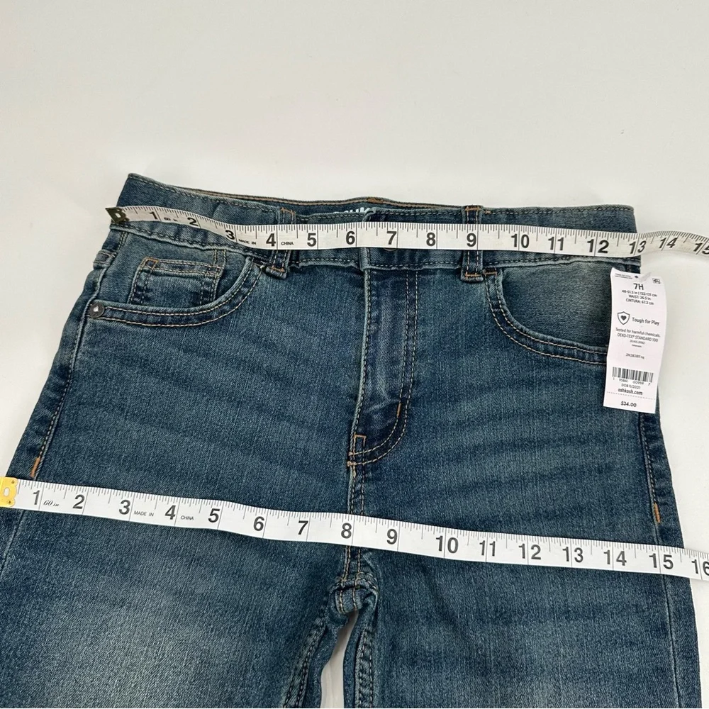 Oshkosh B'gosh Jeans Boys 7H Straight Husky Fit Blue Denim Adjust Waist NEW